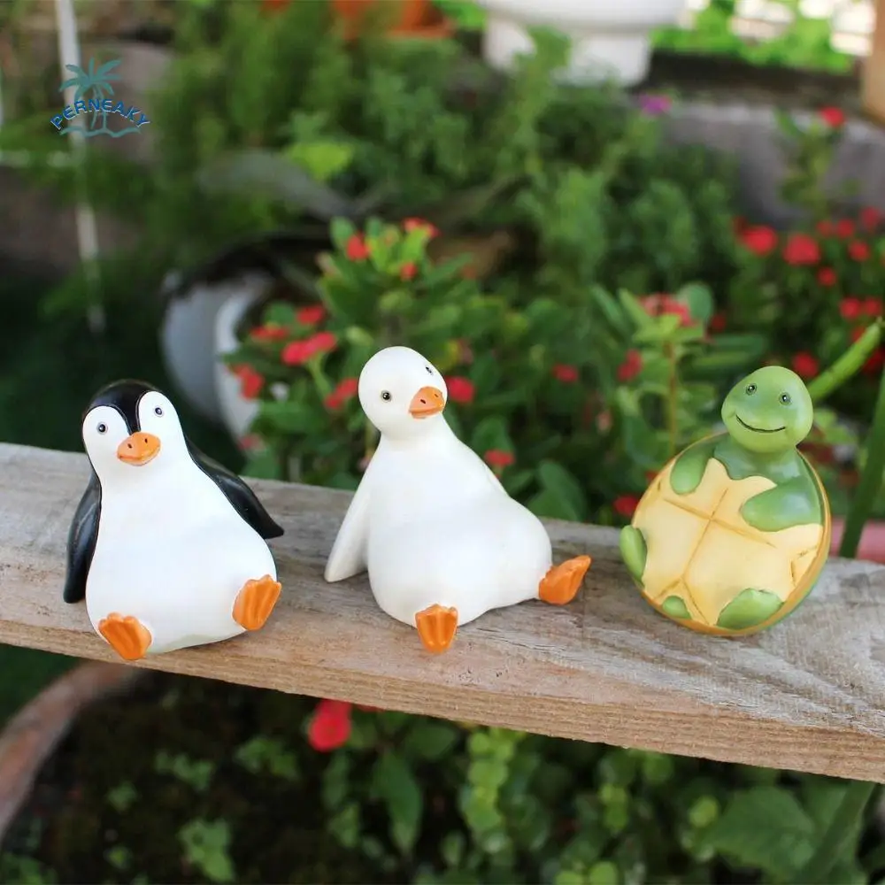 

3Pcs Creative Duck Garden Statue Set Resin Cute Miniature Small Animal Figurines Turtle Penguin Home Decoration