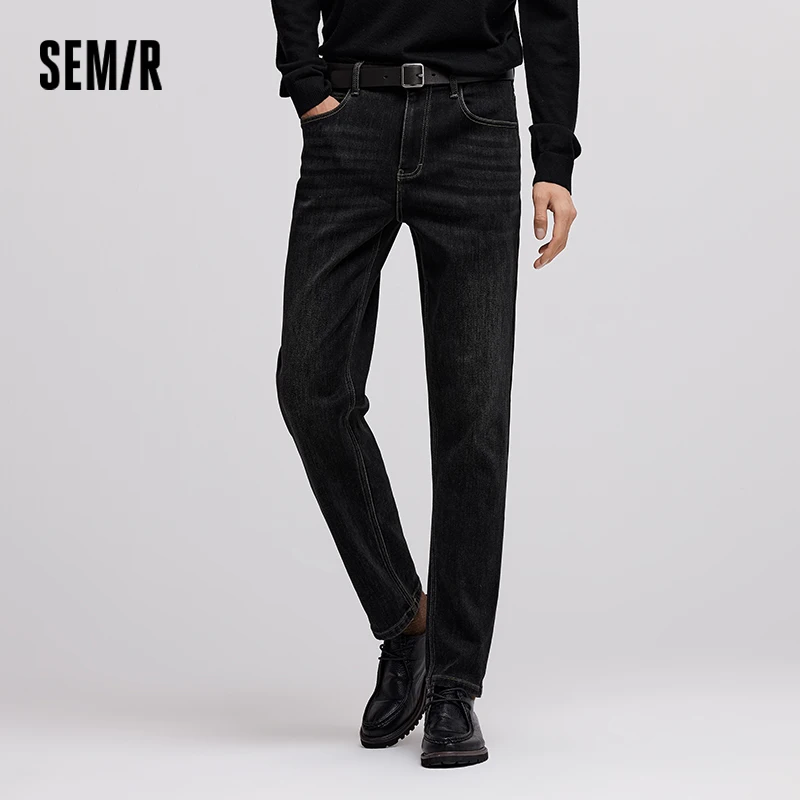 Semir jeans masculino 2024 inverno novo clássico deslocamento calças cônicas desgastadas calças compridas