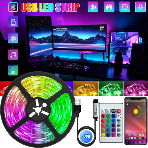 USB LED 스트립 조명, 실내 장식 램프 테이프용 유연한 다이오드 리본, 와이파이 1-30M RGB 5050 블루투스 앱 제어 