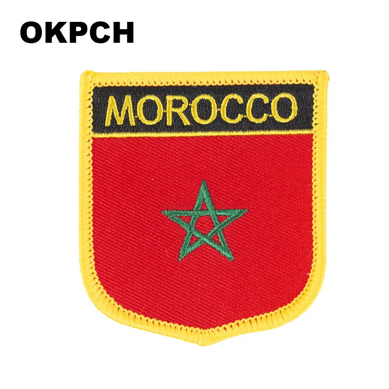 Parches bordados con forma de escudo de bandera de Marruecos, parches de transferencia para sierra, aplicaciones de costura para ropa, Pac trasero