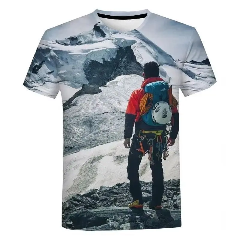 2025 Camiseta Popular con estampado 3D de escalada en roca para hombre, camiseta de manga corta con cuello redondo para mujer, manga corta, secado rápido para niños