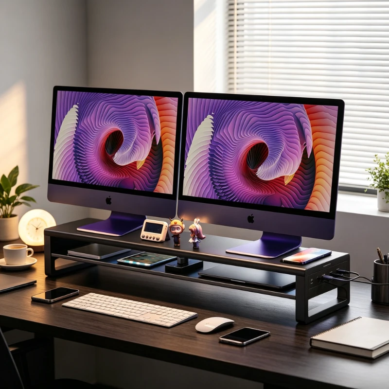 Dual Monitor Stand Riser Two Tier Desktop Shelf Laptop Computer Organizer Storage Base for Office Gaming Desk 모니터 받침대