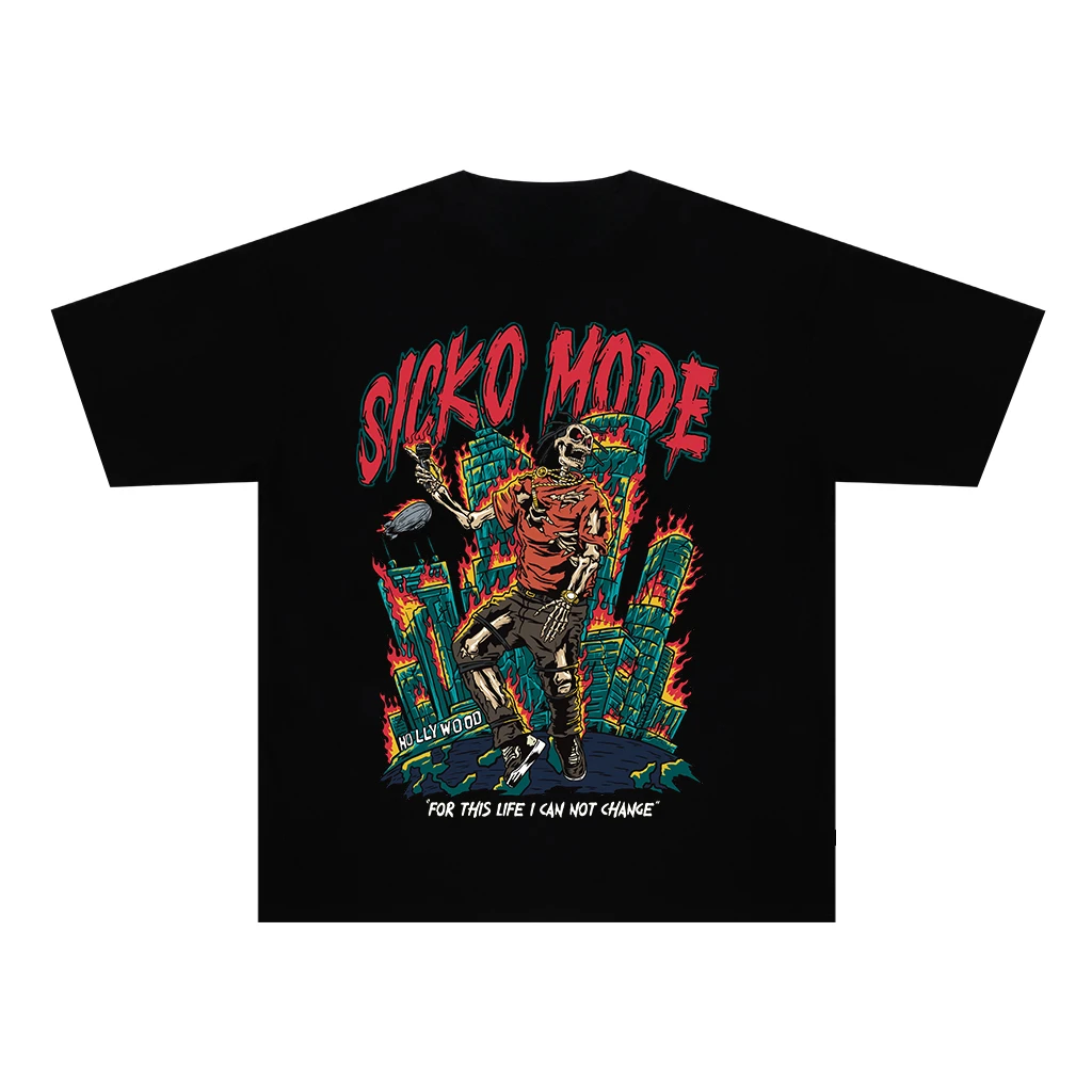 

2025 Travis Scott Rapper Album SICKO MODE Printed T-shirt Vintage Short Sleeve High Quality Luxury Brand Selling Popular
