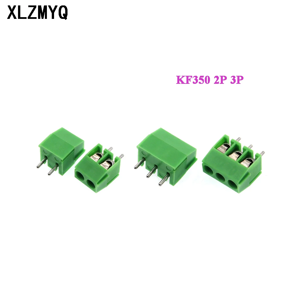 100pcs KF350 2P 3P Green Pin Screw Terminal Block Connector KF350-2P KF350-3P 3.5mm Pitch Connector 250V/10A Terminals