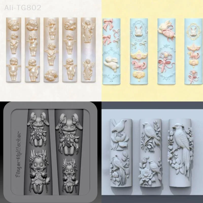 3D transparente Silikon-Nagelform für Nagelkunst-Design, Relief-Kaninchen-Engel-Muster, Maniküre-Vorlagen, Werkzeuge, Zubehör