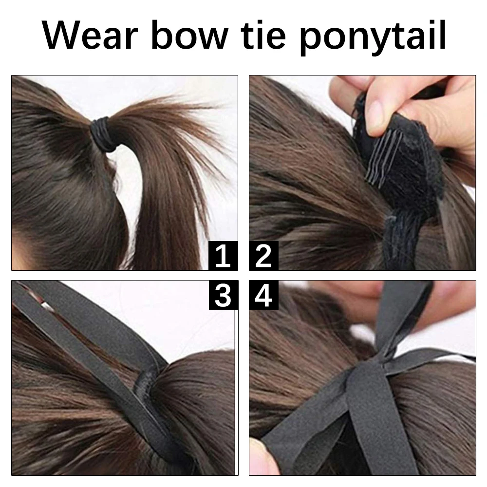 22-34 Inch Long Straight Synthetic Wrap around Ponytail Clip-In Hair Extension Blonde Brown Heat Resistant Hairpiece for Women