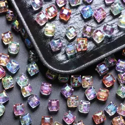 20pcs/bag 8mm Resin Czech Crystal  Cube Square Faceted Crafts Beads Loose UV Plated DIY Part For Jewelry Making