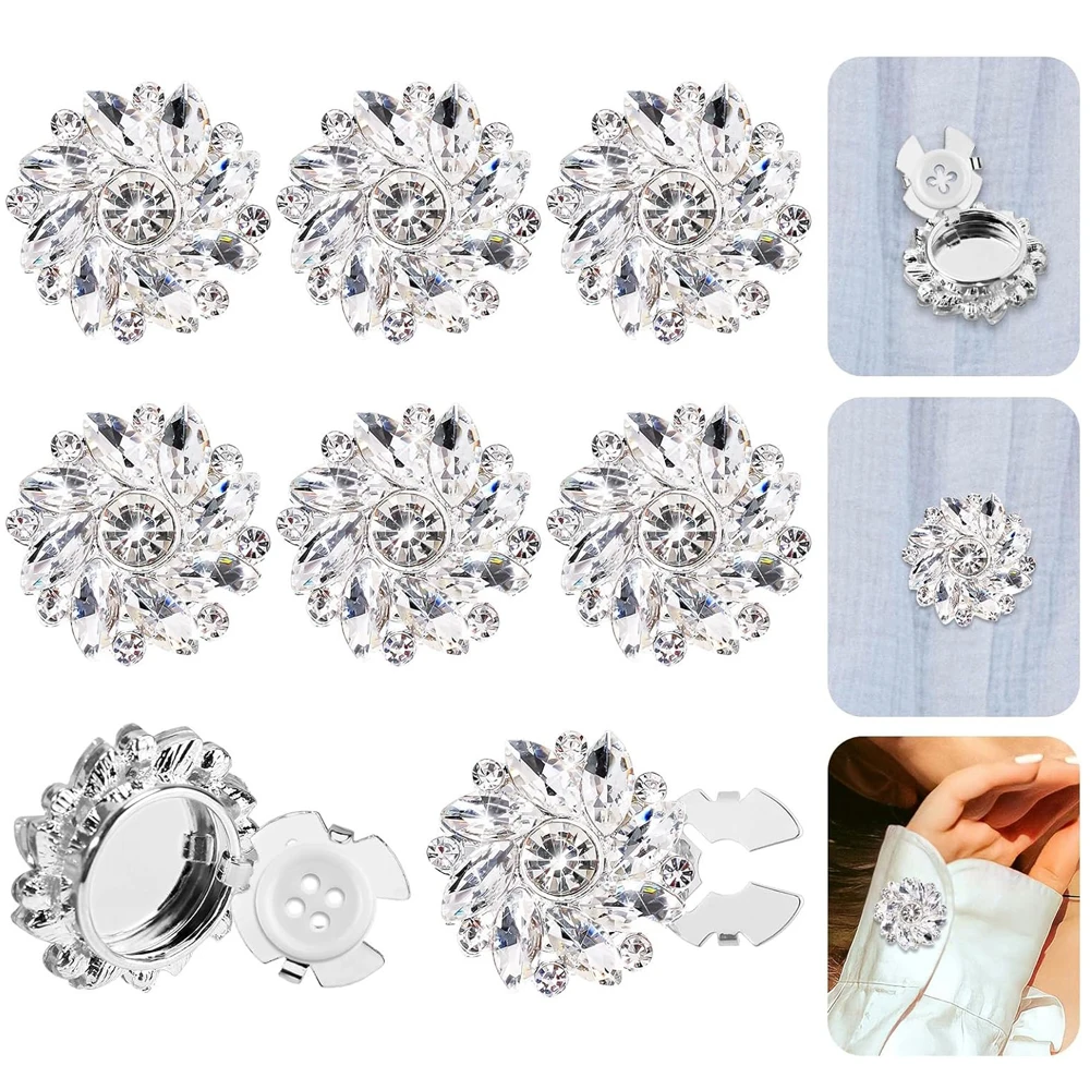 

3pcs Decorative Rhinestone Buttons Covers Detachable Snap On Clear Crystal Jewelry Cufflinks Buttons for Women Men Dress Suit
