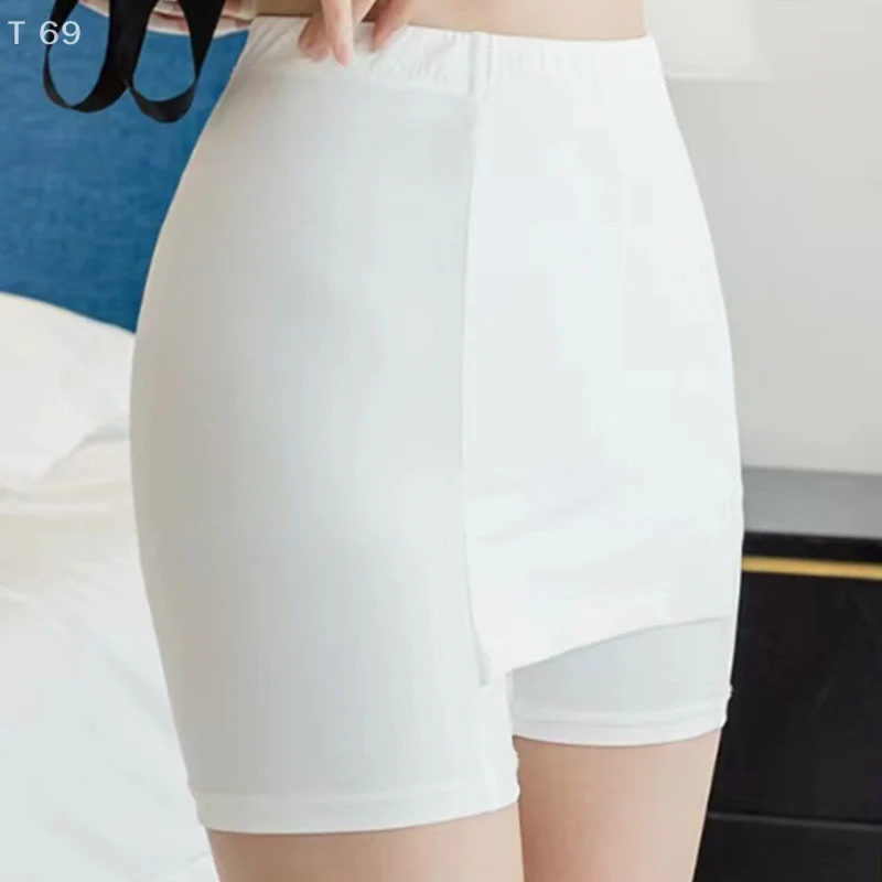 Pantalones de seguridad de seda de leche de doble capa para mujer, mallas ajustadas de cintura alta, talla grande, para verano