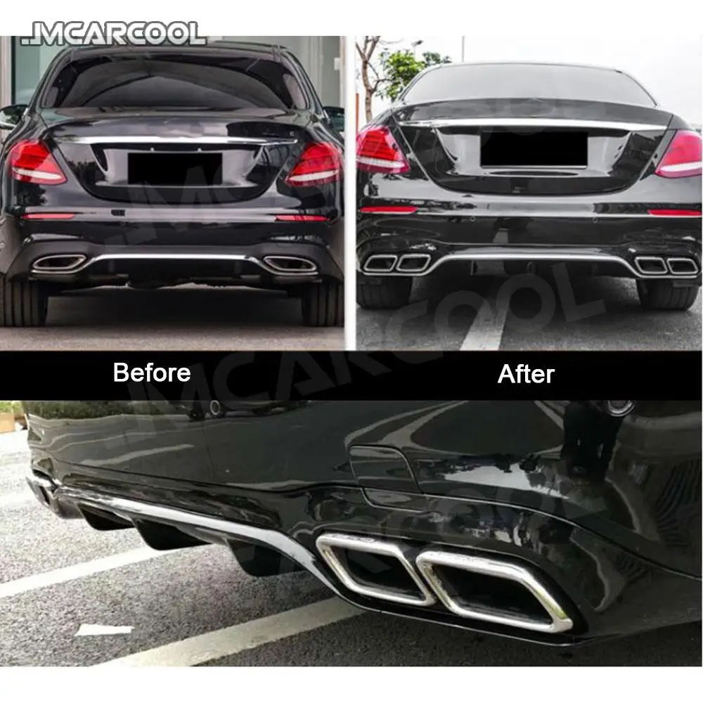 Rear Bumper Lip Diffuser with 4 Outlet Exhaust Tips for Benz E Class W213 E200 E260 E300 2017-2019 E63 Style Diffuser Spoiler