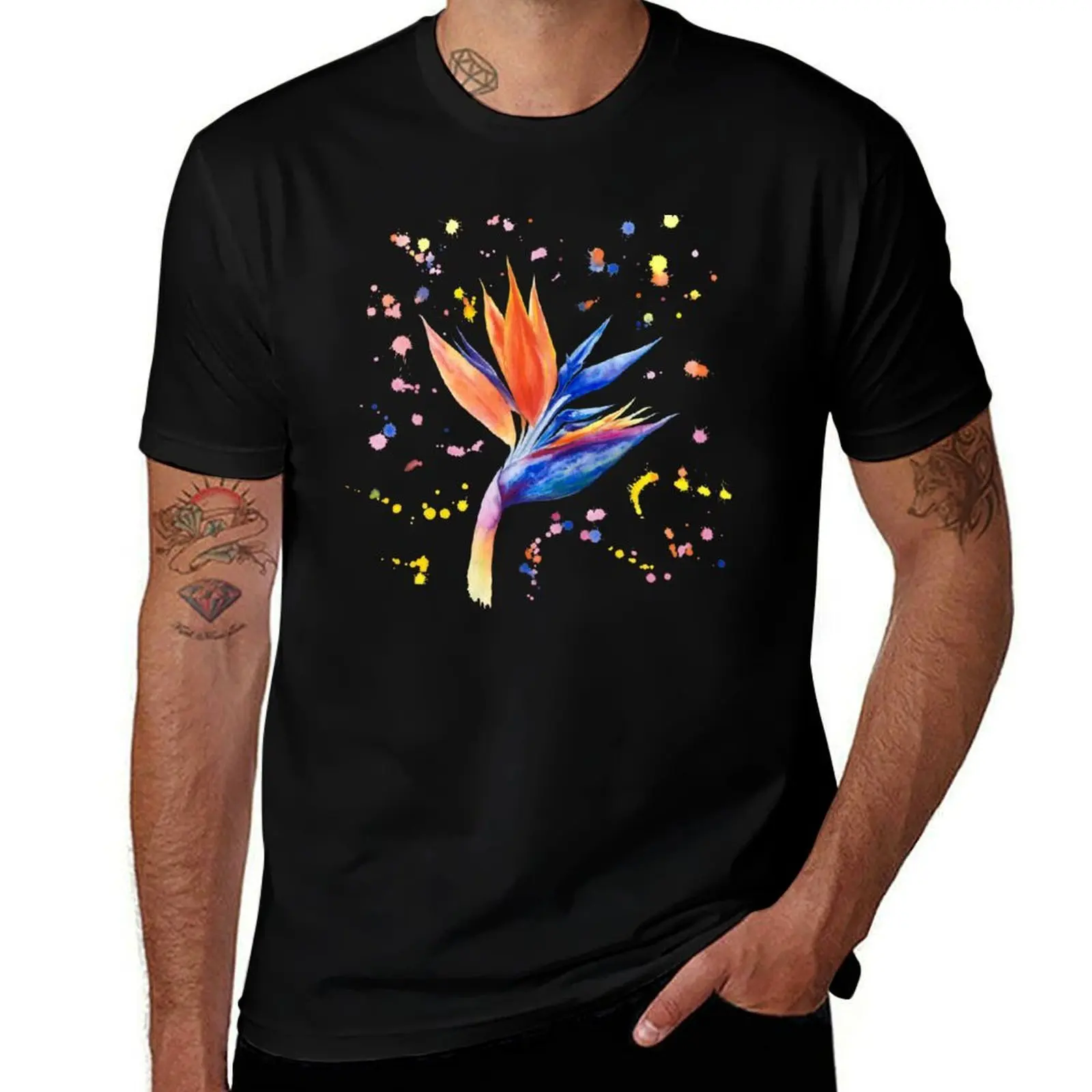 Strelitzia Flower – ird of Paradise Акварельное ботаническое искусство. Футболка, летние топы, простые белые футболки для мужчин