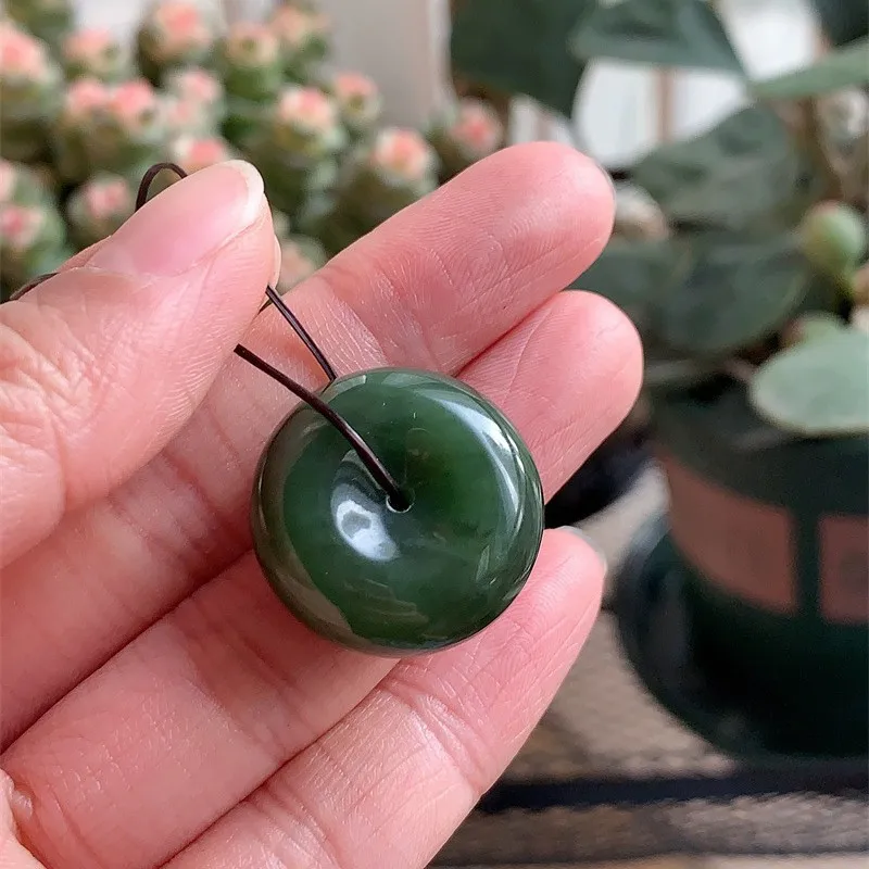 Hotan Jadeite Peace , Spinach Green Jade Pendant, Thin Style, Unisex