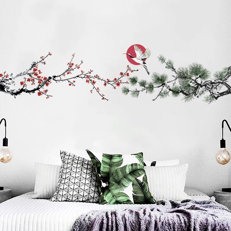 

plum blossom ink painting flower panda animal Wall Stickers Children Baby Room Ceiling Roof Art Mural Home Decor Floor Wall