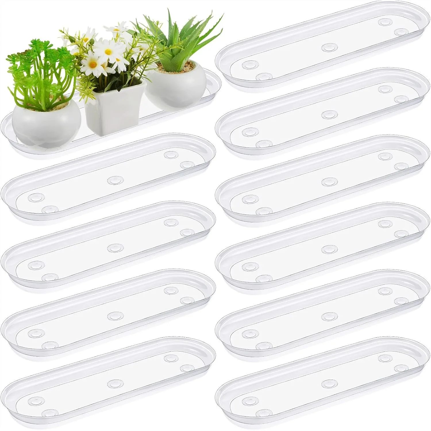 

10 Pcs Plastic Plant Saucers 14x4.6 Inch Rectangular Drip Trays for Indoor Flower Pots, Window Sill & Shelf