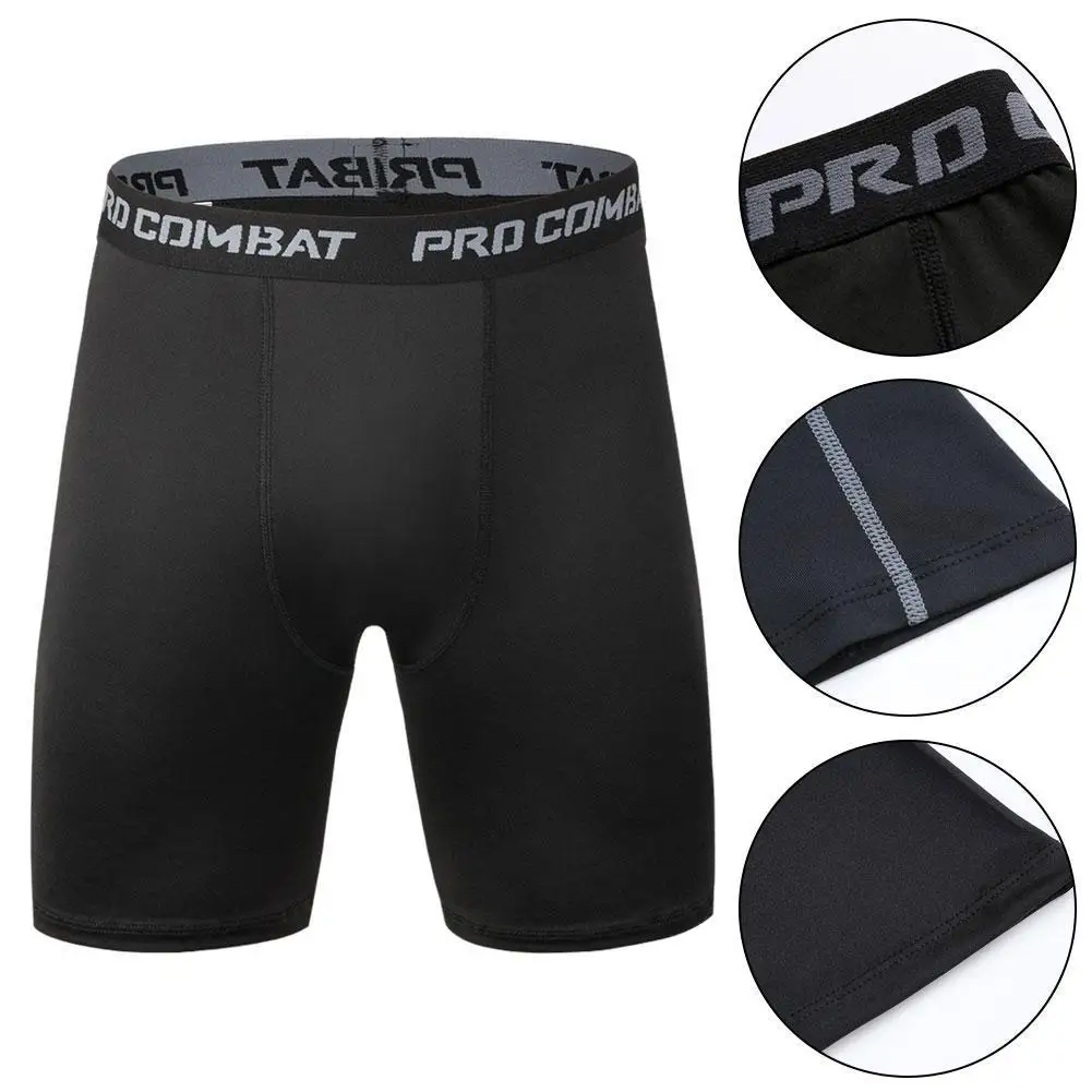 Leggings de compressão elástica para homens, calças justas esportivas, secagem rápida, treinamento em corrida, estiramento, shorts de cinco pontos