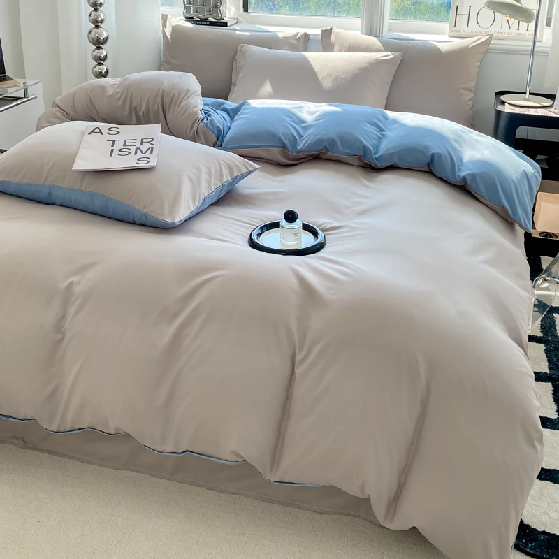 Ins Style Solid Color Duvet Cover Set Washed Cotton Bedclothes Comforter Cover Pillowcase Soft Bedding Sets Quilt Covers 220x240