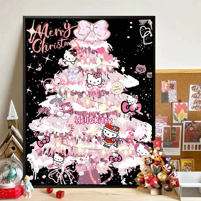 

Hello Kitty Cinnamoroll Anime Kawaii MINISO Ins Christmas Tree Cute Cartoon Kuromi Ins Painting Decoration Gifts for Girls