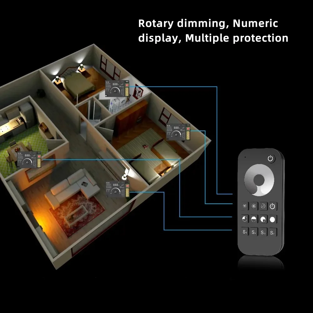 V1-K LED Dimmer DC12-48V PWM Frequency 1CH 20A Wireless Rotary Knob 2.4G RF Remote R11 RT6 Controller for Single Color LED Strip