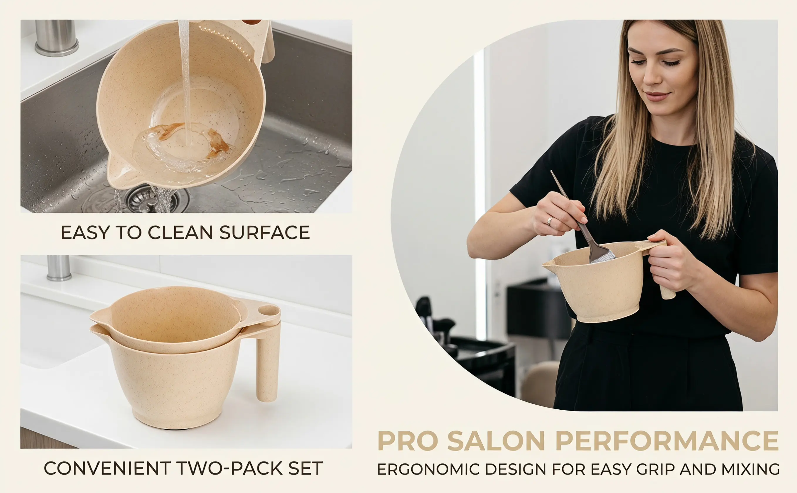 2Pcs Hair Dye Bowls Reusable PP Tint Bowls Ergonomic Design for Hair Salon Home Color Mixing Tint Bowl Blonde Brilliance Powder