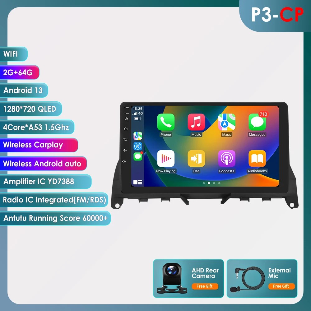 Autoradio Multimedia Video Player für Mercedes Benz C Klasse W204 S204 2007–2010 GPS Carplay Android Auto 4G von Snapdragon 6115