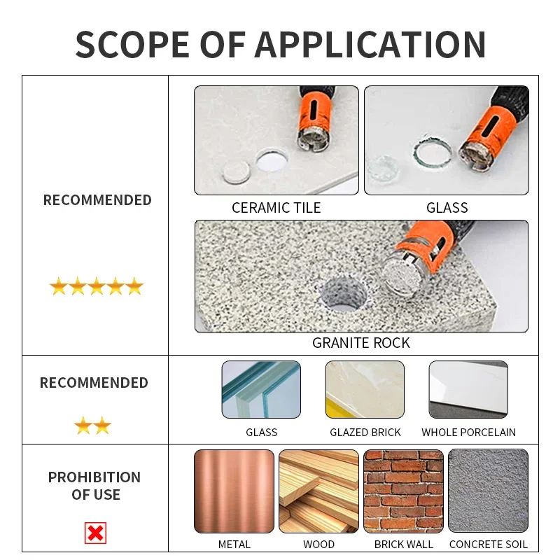 Sega a tazza diamantata per piastrelle in porcellana Apri da 6 mm Punte diamantate Sega a tazza Punta da trapano Granito Mattone Piastrelle Ceramica Perforazione del calcestruzzo