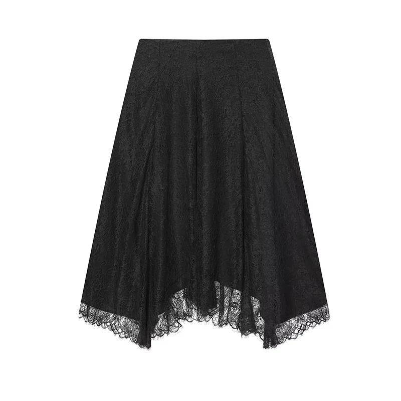 Women Sexy Lace Splice Skirts 2025 Women Summer New Fashion Lace Asymmetric Hem Skirts Women Elegant High Waist Skirts
