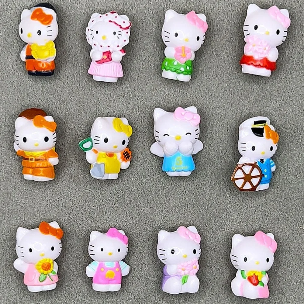 12pcs HelloKitty Mini Model Doll Toy Anime Sanrios Hot-selling DIY Phone Case Hairpin Nail Art Patch Material Cake Ornament Gift