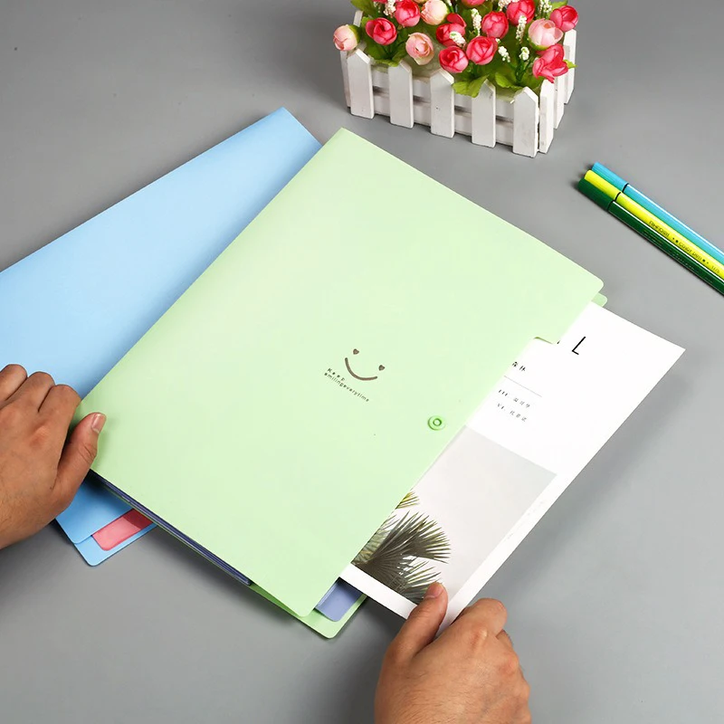 Kawaii Floral A4 Folder Student Document Test Paper Storage Bag Macaron Color Organ Bag 5-layer Office File Supplies Folder