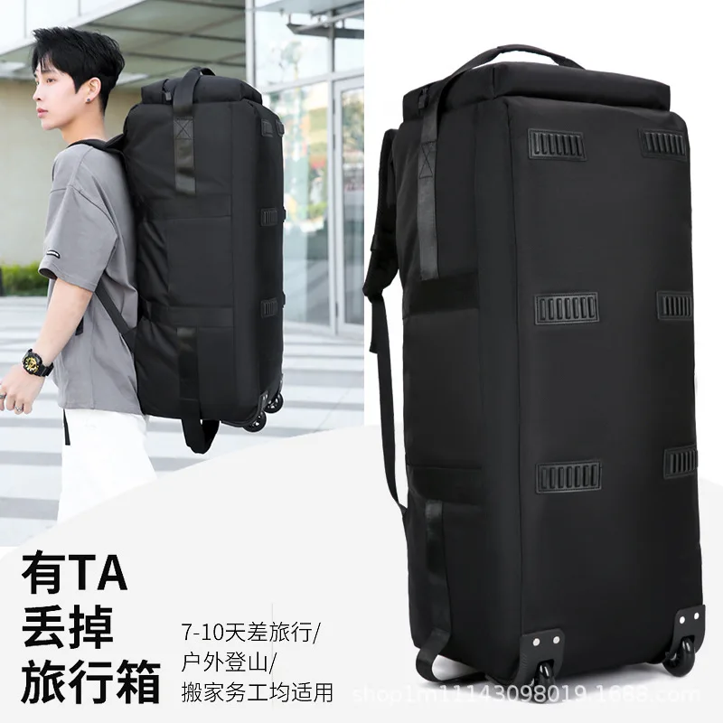 Large Capacity Cable-stayed Luggage Backpack Outdoor Sports Mountaineering Bag Wheel Trailer Bag Camping Bag Suitcases Luggage