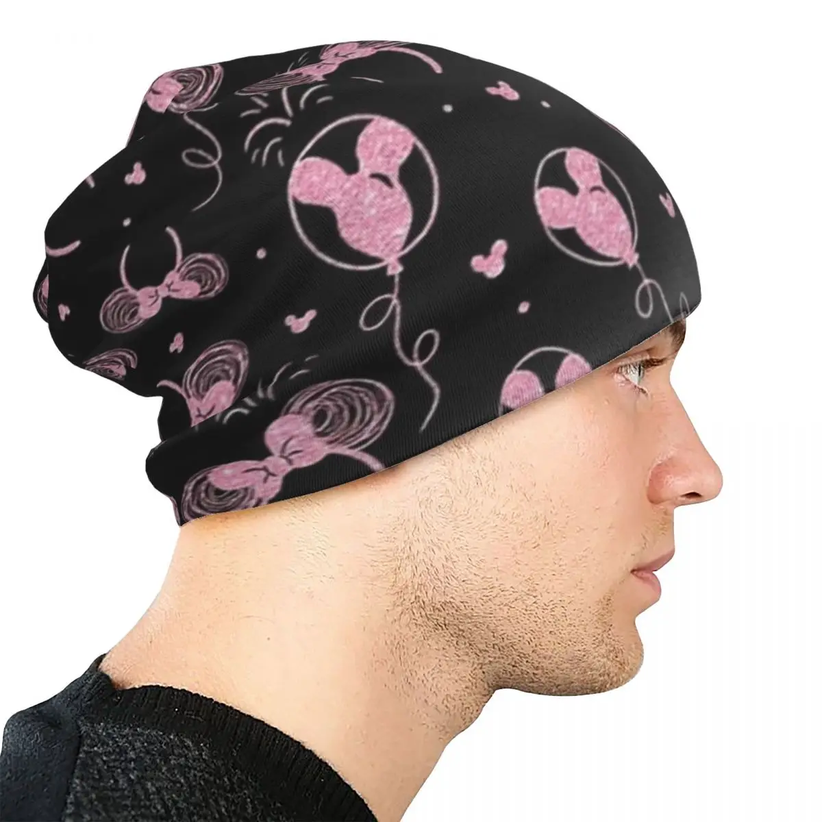 Roze Glitter Mickey Minnie Mouse Oren Skullies Mutsen Hoed Lente Mannen Vrouwen Outdoor Cap Warm Tweeërlei gebruik Motorkap Hoeden