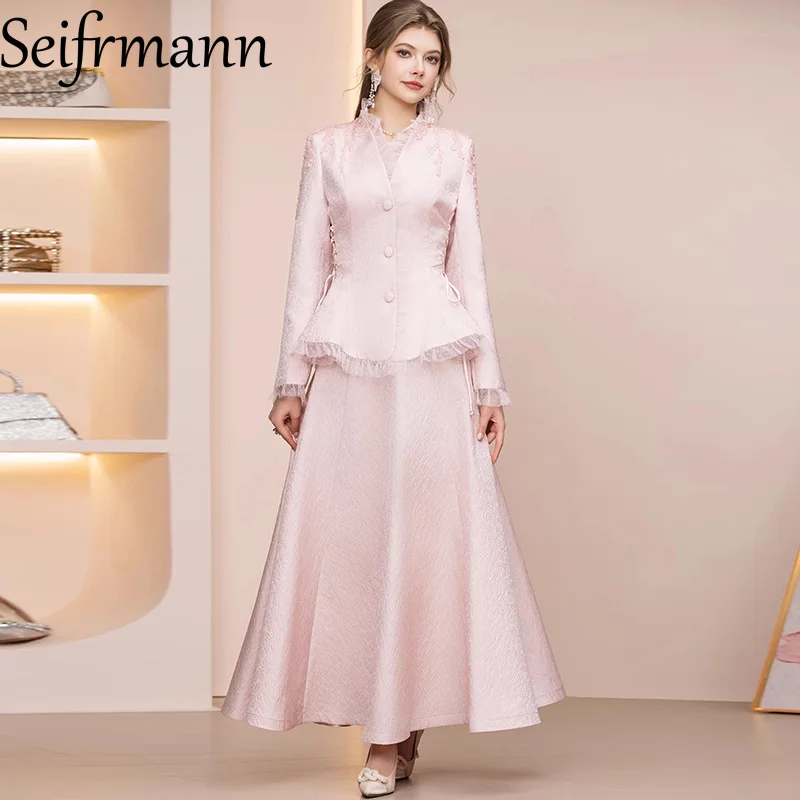 

Seifrmann 2026 Spring Women's New Fashion V-neck Long sleeved Single breasted Top+Half Skirt Two piece Set