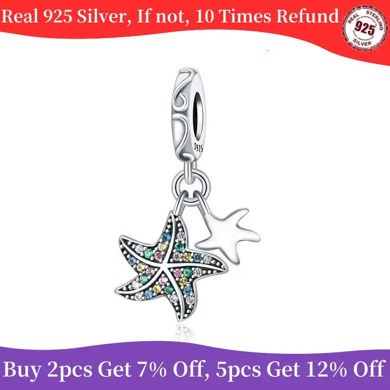 Ladies Jewelry Exquisite 925 Sterling Silver Starfish Pendant Charm Bead Fit Design Original Bracelet Diy Jewelry