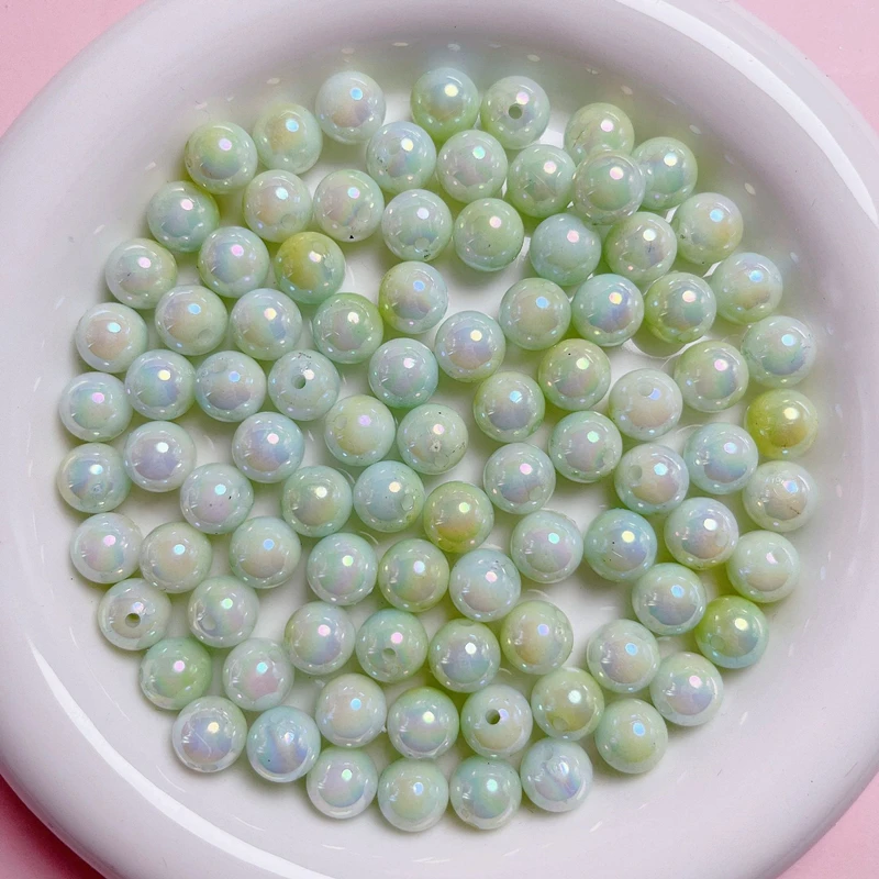 8/10mm Acrylic Aurora Colorful Gradient AB Bicolor Pearl Imitation Round Beads Straight Hole Loose Beads DIY Jewelry Accessories