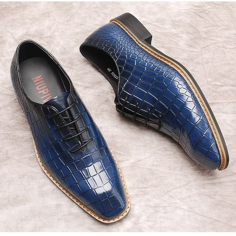 

Fashion Patent Leather Mens Oxfords Shoes Quality Handmade Luxury Genuine Leather Crocodile Pattern Elegant Wedding Social Shoes