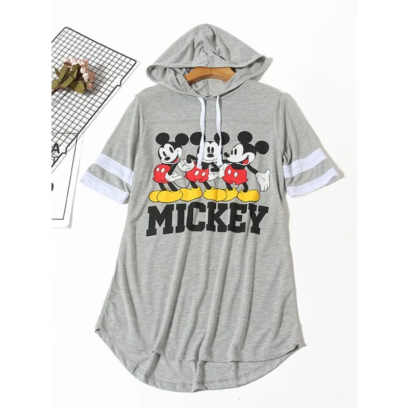 

Fashion Mickey Mouse Kawaii Summer Leisure Hooded Short Sleeve T-shirt Women Anime Summer Casual Ladies Outdoor Clothes Tees