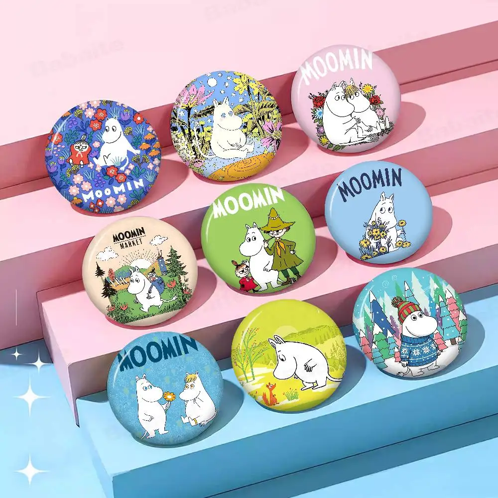 Cute M-Moomins Anime Cartoon Bear Tinplate Pin Button Custom Anime Role Old-school Brooch Cartoon Collar Badge Jewelry Gift Fans