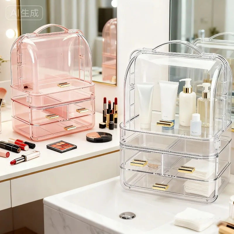 

Transparent Cosmetics Storage Box Large Capacity Dressing Table Skincare Storage Rack Dust-proof and Moisture-proof Storage Box