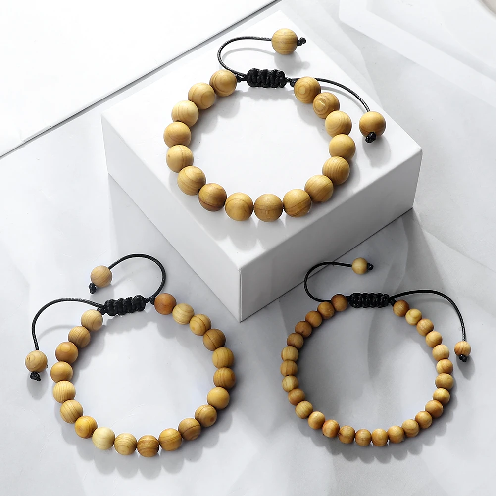 Men\'s Buddhist Rosary Wood Beads Chain Meditation Bracelets 6 8 10mm Natural Cypress Wood Beads Bracelet Handmade Jewelry Gift