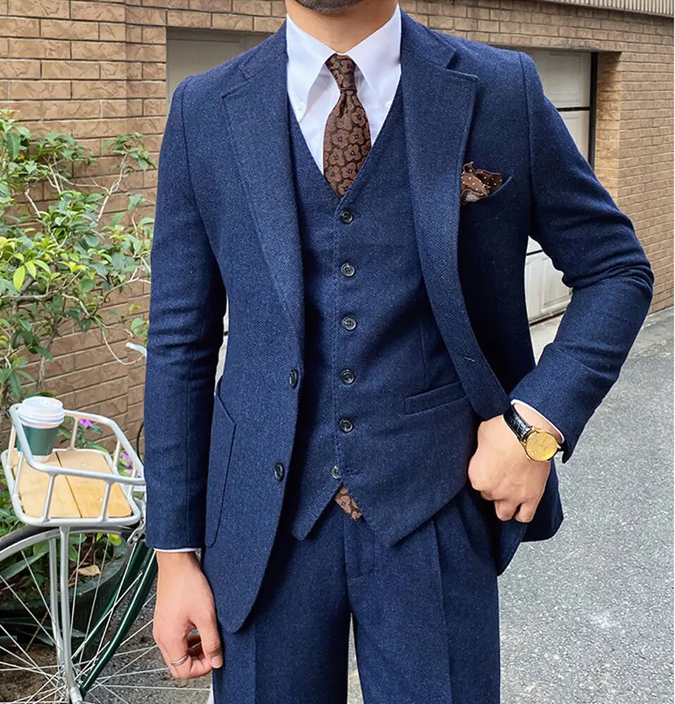 

2023 Costume Mariage Homme Men Suits Men Prom Suit Herringbone Suit 3pcs