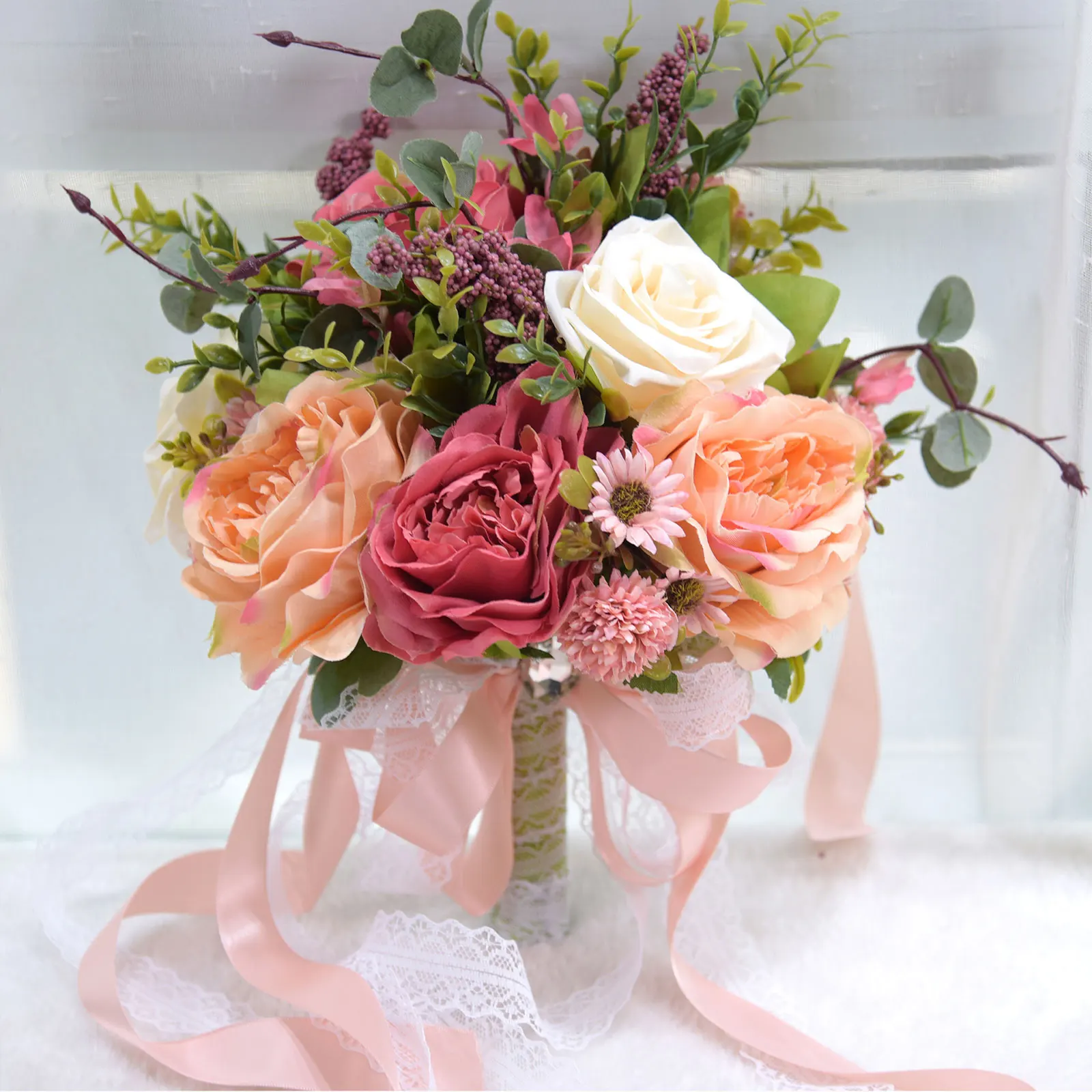 

Bouquet Artificial Flowers Ramos De Novia Romantic Home Decor Valentine's Day Banquet Party Church Wedding Bouquets