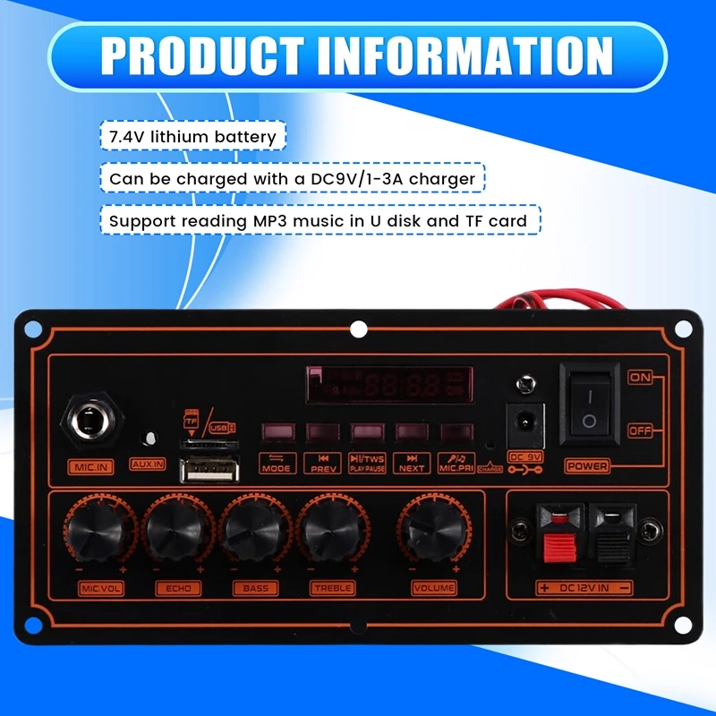 2X20 واط 12 فولت بلوتوث مكبر للصوت مجلس شحن المتكلم دعم بلوتوث Aux تسجيل المسرح المنزلي لتقوم بها بنفسك مكبر للصوت