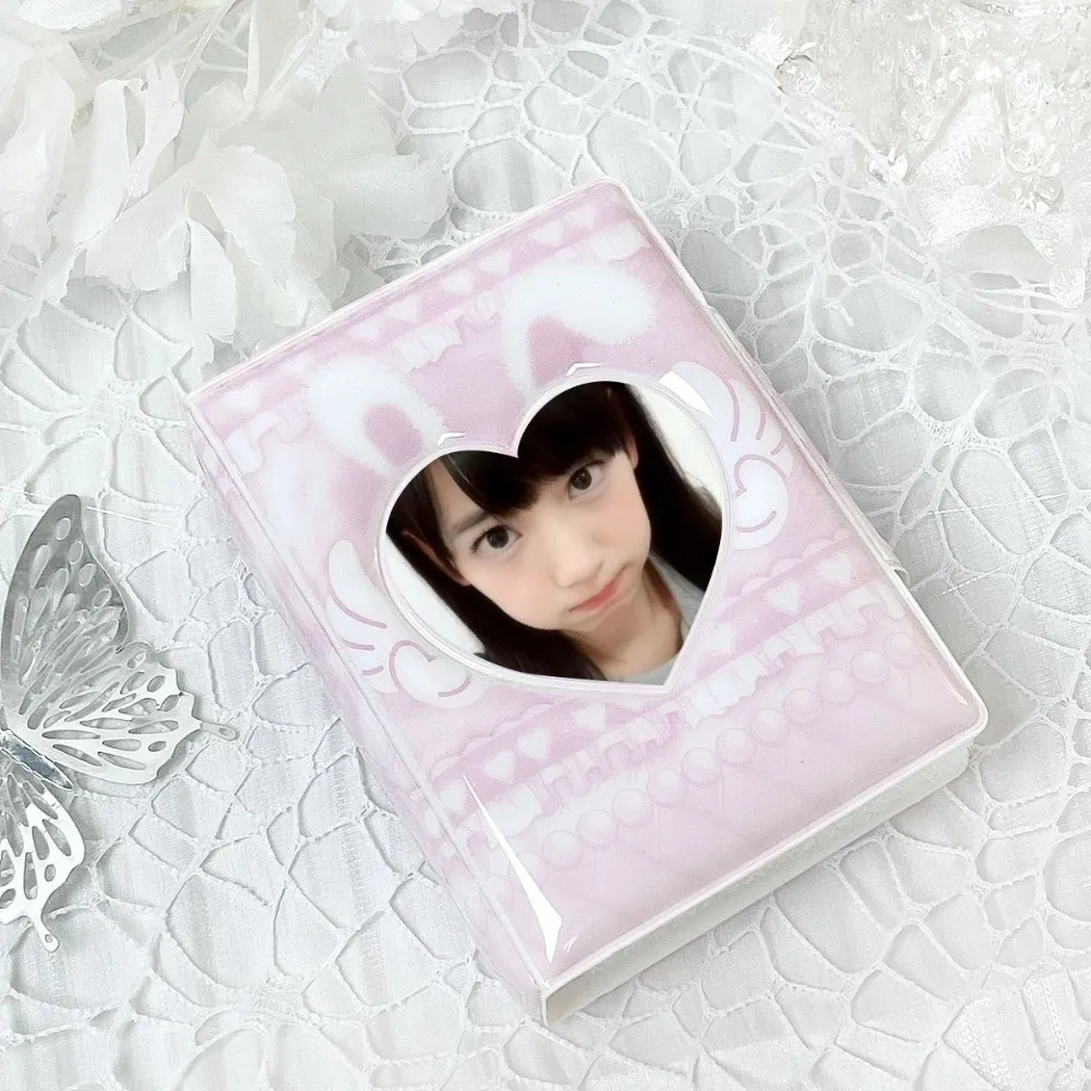 Pink Love Bow Card Album PVC with 16 Internal Pages Idol Card Collect Book Collectible Card Album 3 Inch Mini Photocard Binder