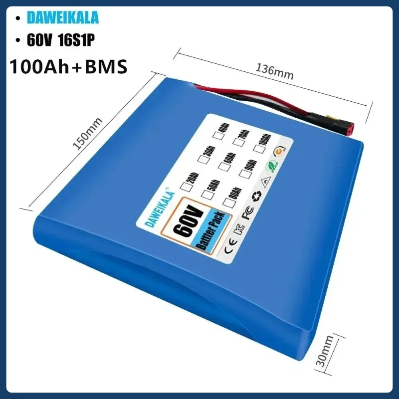 

New 16S1P 60V 100000mAh lithium battery pack, electric balance car torsion car 60V battery 67.2V 100Ah universal battery