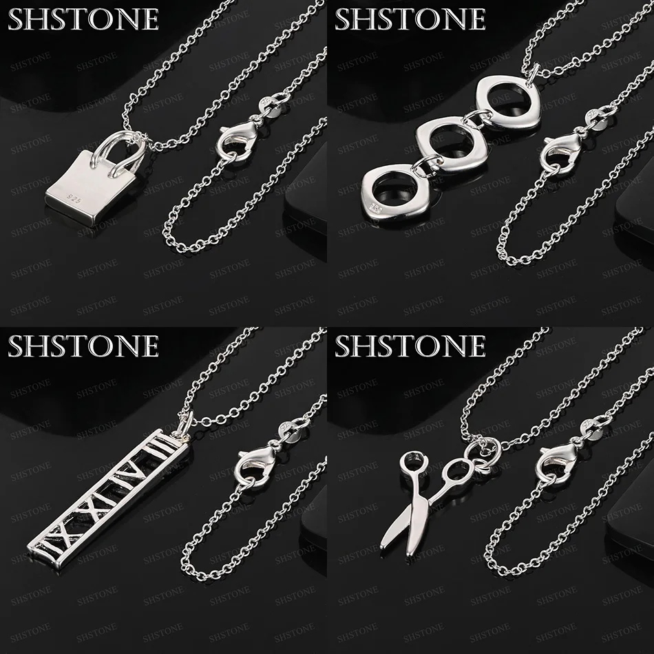 

Hot 925 Sterling Silver Scissors Square Rectangle Lock Pendant Necklace Birthday Party Men Fashion Charm Jewelry Accessories