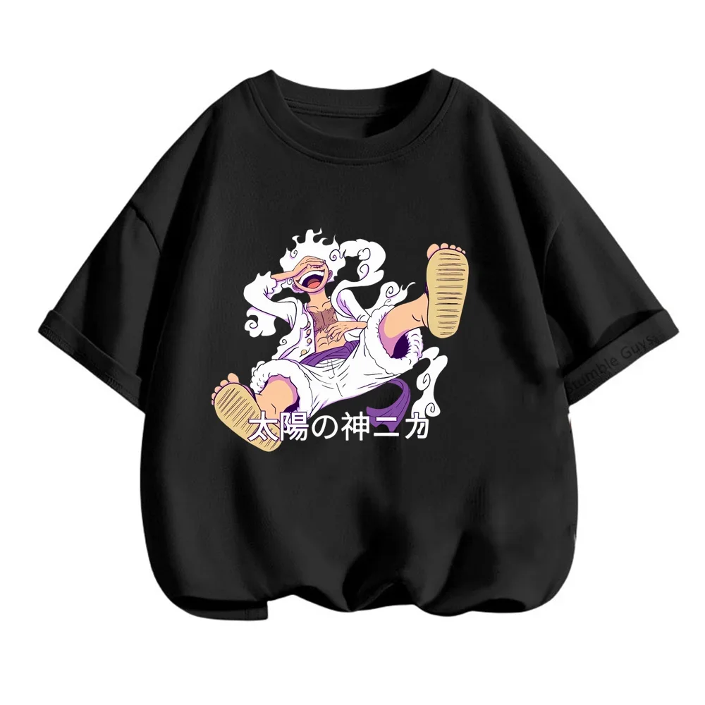 2024 New Anime One Pieces Tshirt Kids Luffy Gear 5 Cosplay Tshirt Boys Luffy Boy Cartoon Tees Children Summer Short Sleeve Tops