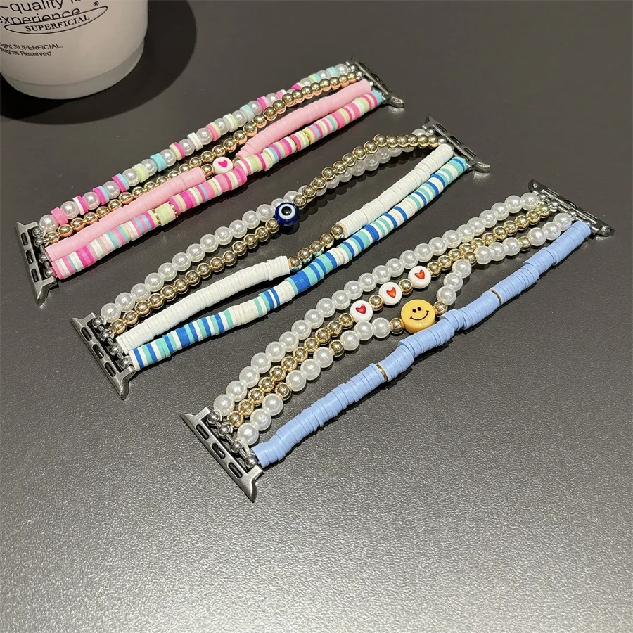 Bohemian bead bracelet compatible with iWatch strap 38mm 40mm 41mm 42mm 44mm 45mm 49mm for women, fashionable handmade elastic s