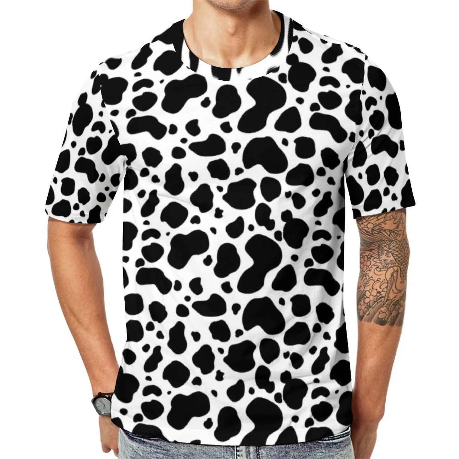 Beach T-Shirt Farm Animal Print T Shirts Black White Cow Spots Casual Hippie Tee Shirt For Male Short-Sleeved Oversize Clothing