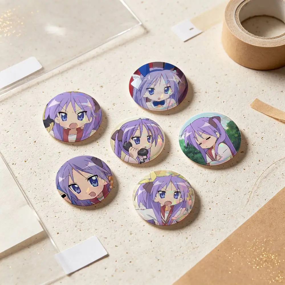 Kagami Hiiragi Anime Figure Badges Button Round Creative Pin Brooch Badge Bag Decor Accessories Fans Collect Friends Gifts