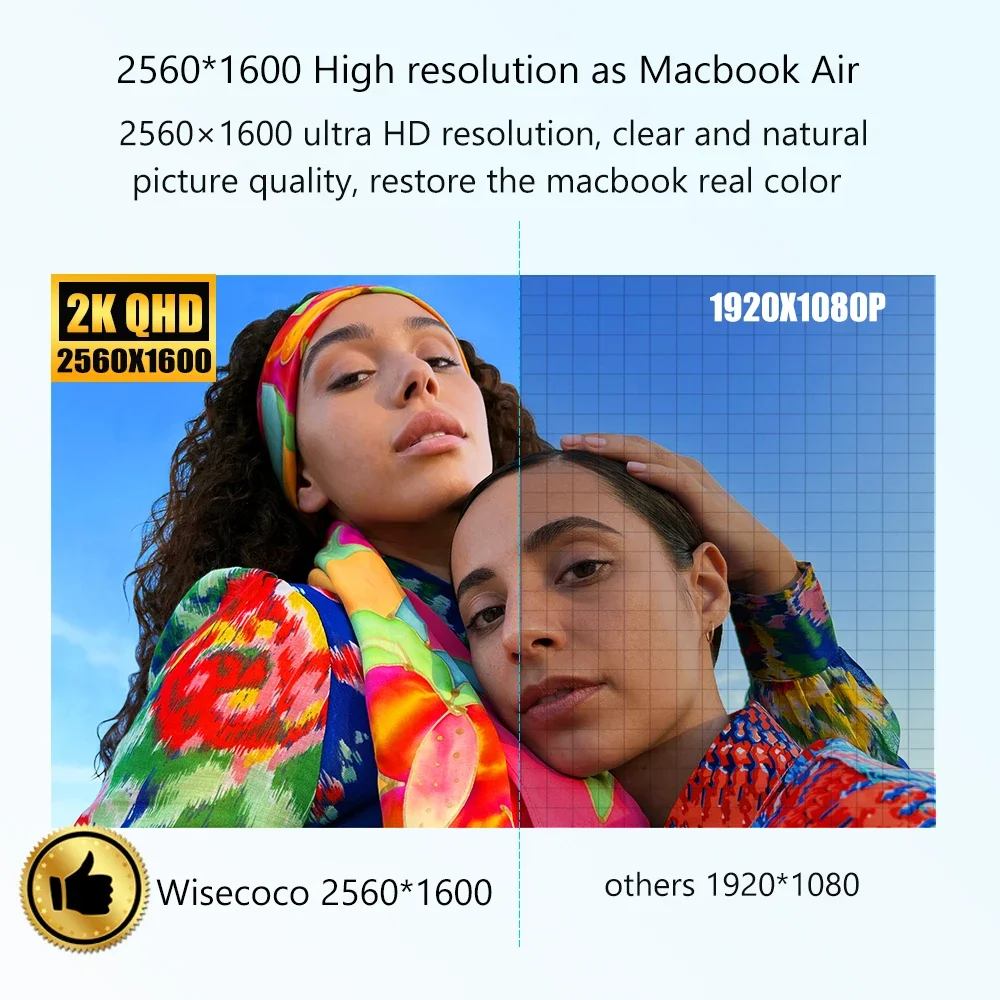 Wisecoco 9 Inch 2K 2560x1600 Touch Portable Monitor 500Cd/m² IPS USB C HDMI Second Screen for Raspberry Pi Laptop Phone PS5