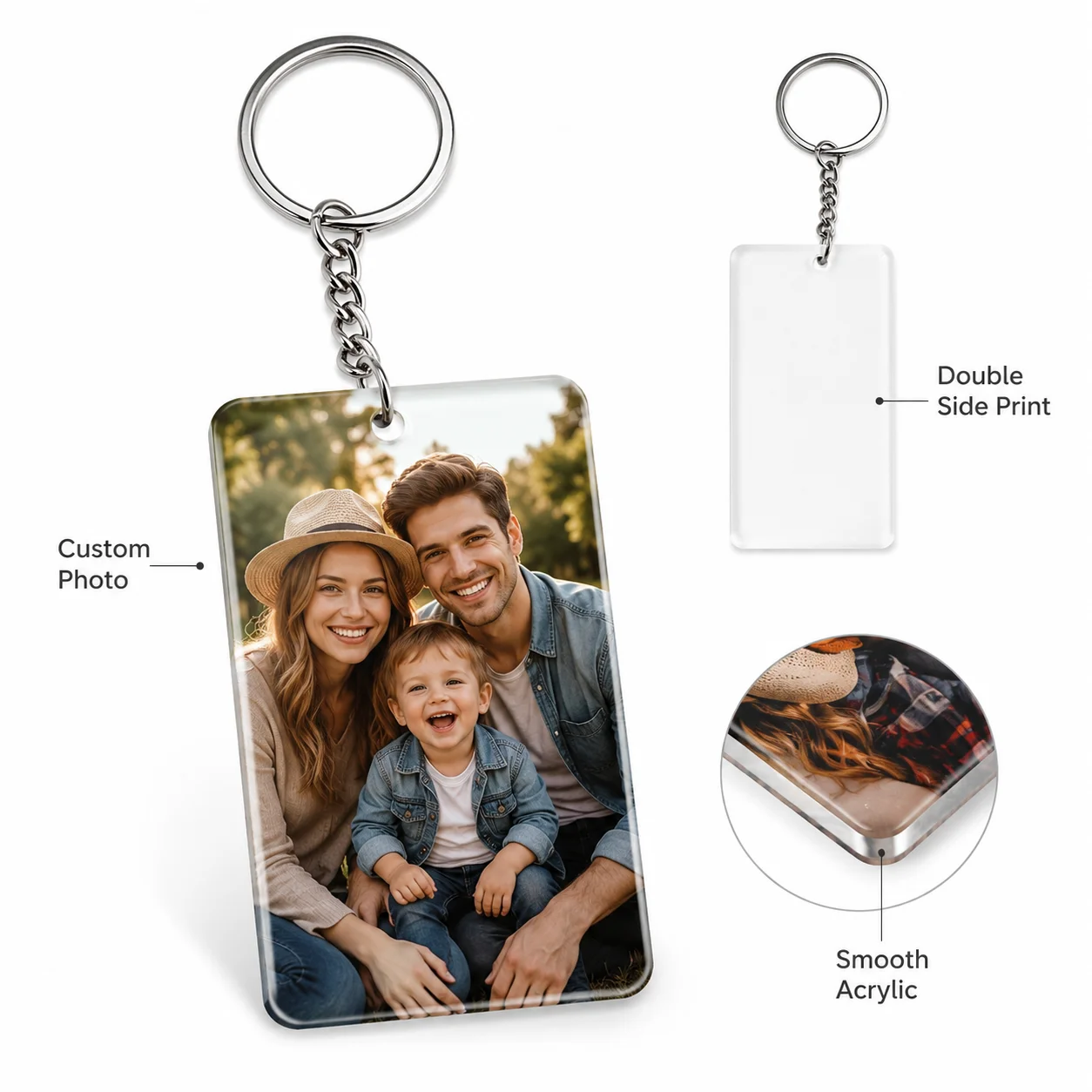 Custom Photo Logo Heat Transfer Acrylic Keychain Portable Bag Phone Pendant Personalized Picture Souvenir Gift for Holiday Birth